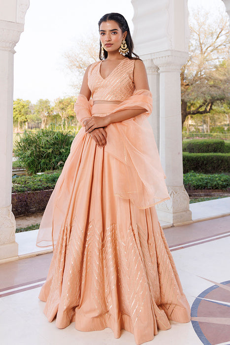 Coral Sand Silk Lehenga Set