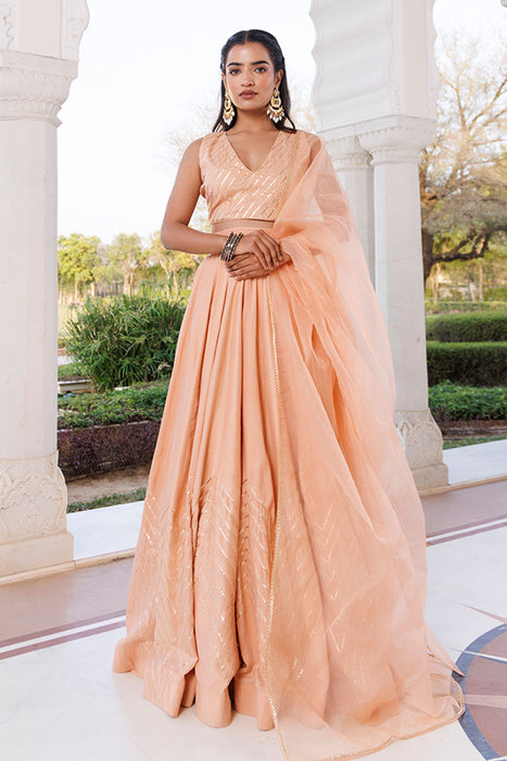 Coral Sand Silk Lehenga Set