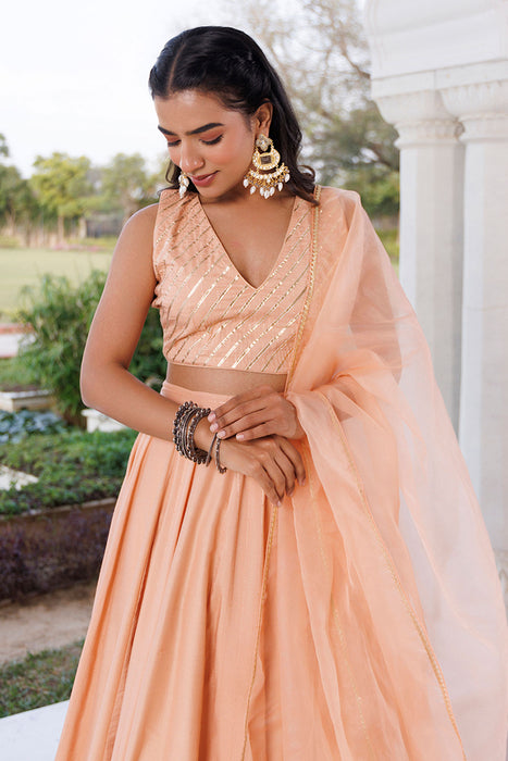 Coral Sand Silk Lehenga Set
