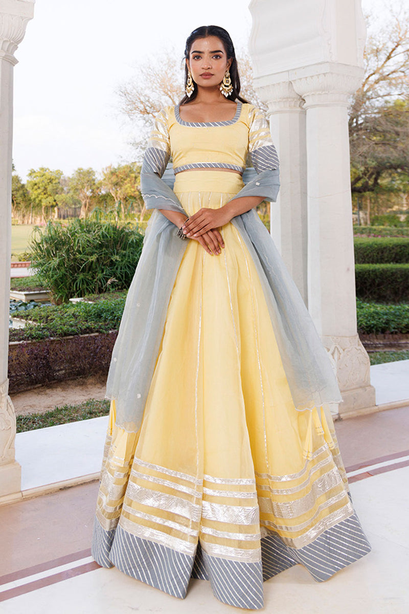 Morning Sun Yellow and Grey Organza Lehenga Set