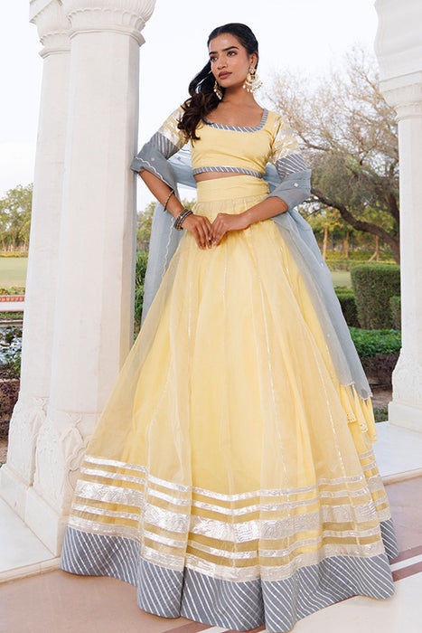 Morning Sun Yellow and Grey Organza Lehenga Set