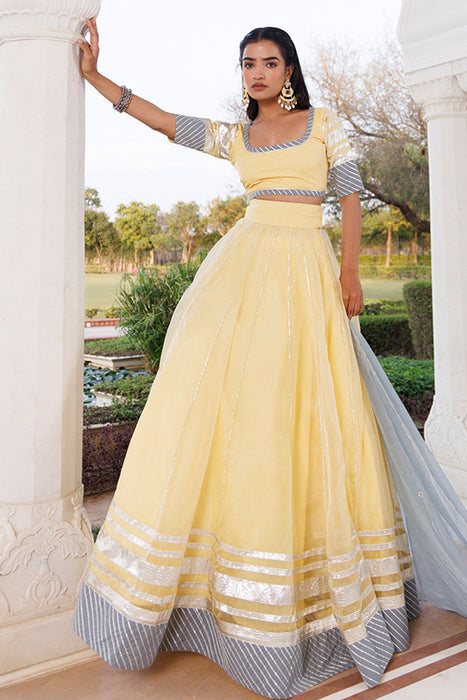 Morning Sun Yellow and Grey Organza Lehenga Set