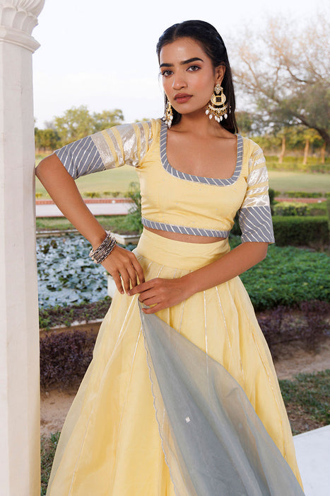 Morning Sun Yellow and Grey Organza Lehenga Set