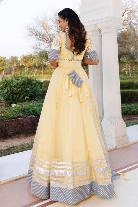 Morning Sun Yellow and Grey Organza Lehenga Set