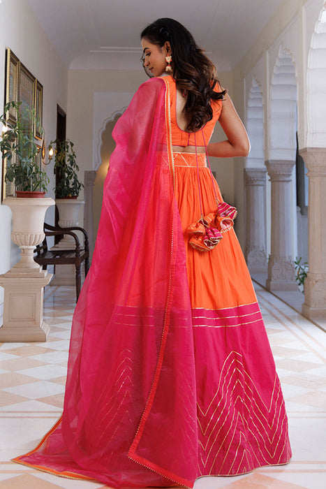 Pink Lemonade and Orange Cotton Lehenga Set