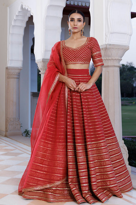 Merlot Red Cotton Lehenga Set