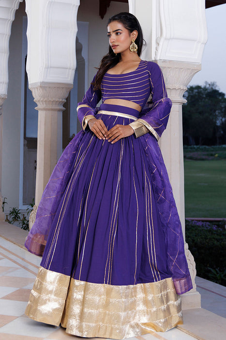 Purple Corallites Cotton Lehenga Set