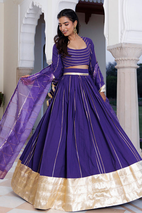 Purple Corallites Cotton Lehenga Set