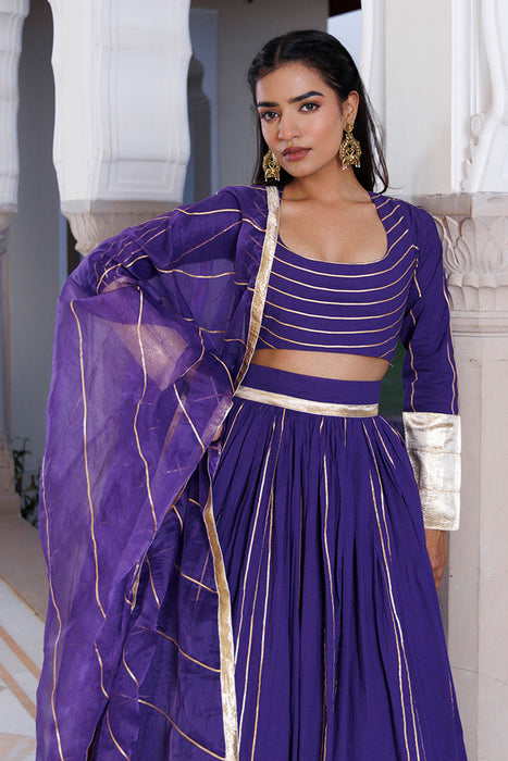 Purple Corallites Cotton Lehenga Set