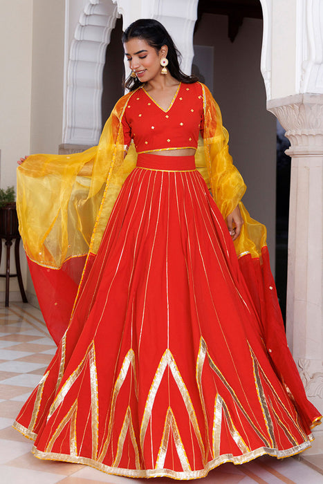 Red Alert and Yellow Cotton Lehenga Set