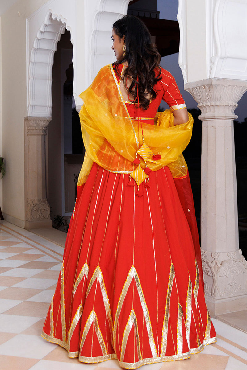 Red Alert and Yellow Cotton Lehenga Set