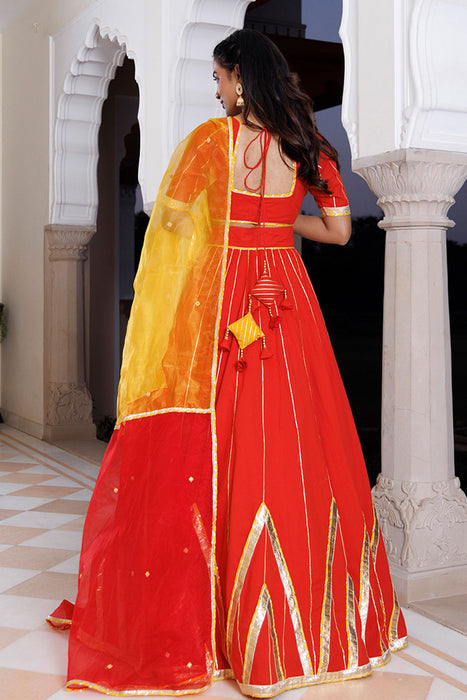 Red Alert and Yellow Cotton Lehenga Set