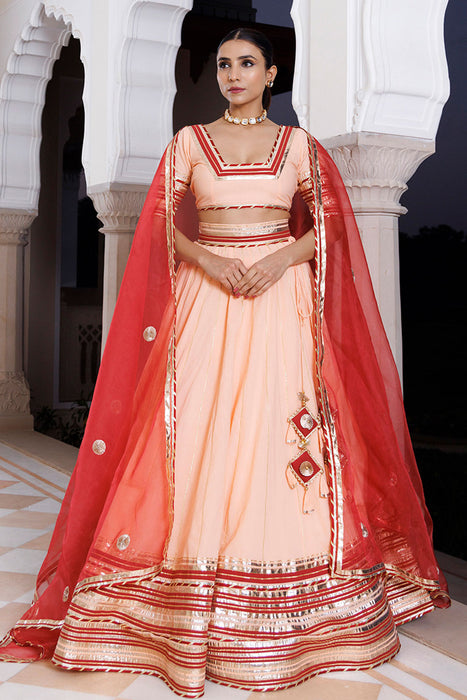 Vanilla Pink and Red Cotton Lehenga Set