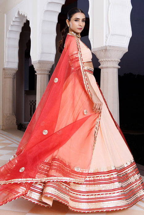 Vanilla Pink and Red Cotton Lehenga Set