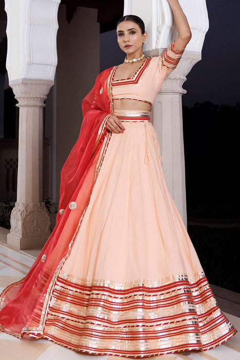 Vanilla Pink and Red Cotton Lehenga Set