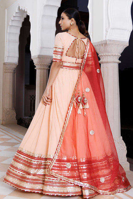 Vanilla Pink and Red Cotton Lehenga Set