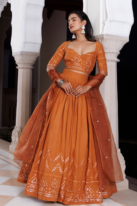 Mocha Bisque Brown Cotton Lehenga Set