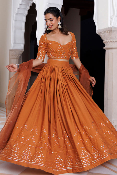 Mocha Bisque Brown Cotton Lehenga Set