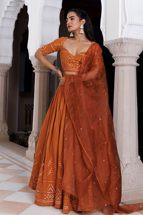 Mocha Bisque Brown Cotton Lehenga Set