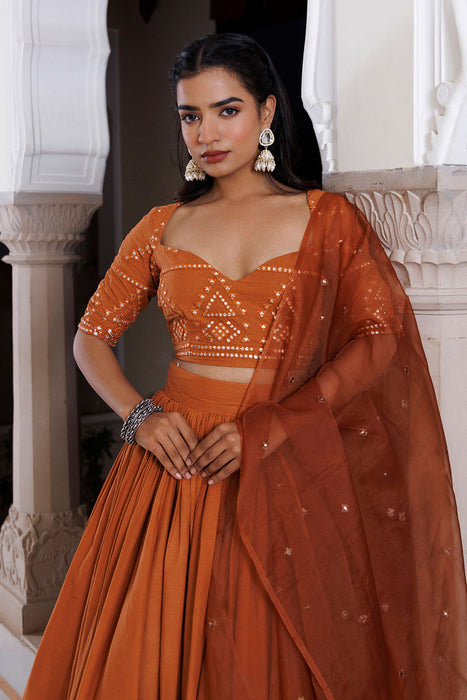 Mocha Bisque Brown Cotton Lehenga Set