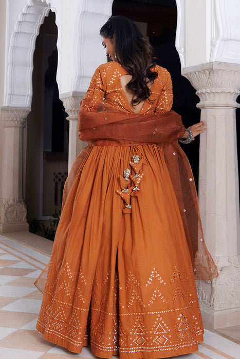 Mocha Bisque Brown Cotton Lehenga Set