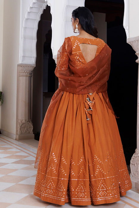 Mocha Bisque Brown Cotton Lehenga Set