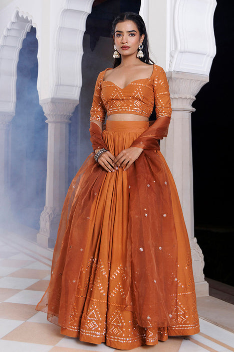 Mocha Bisque Brown Cotton Lehenga Set