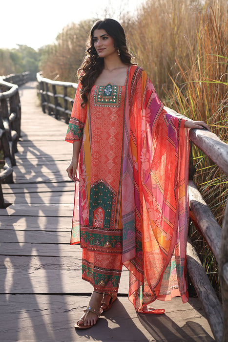 Marigold Orange and Yellow Muslin Kurta Set