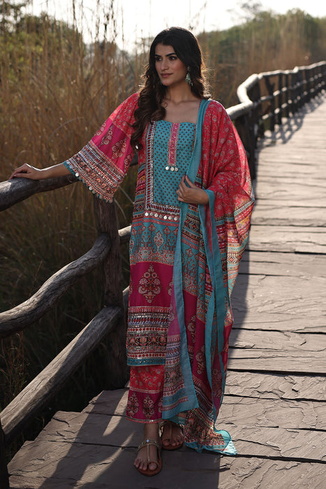 Persimmon Pink Muslin Kurta Set