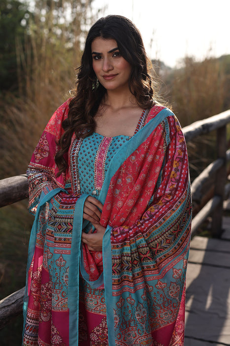 Persimmon Pink Muslin Kurta Set