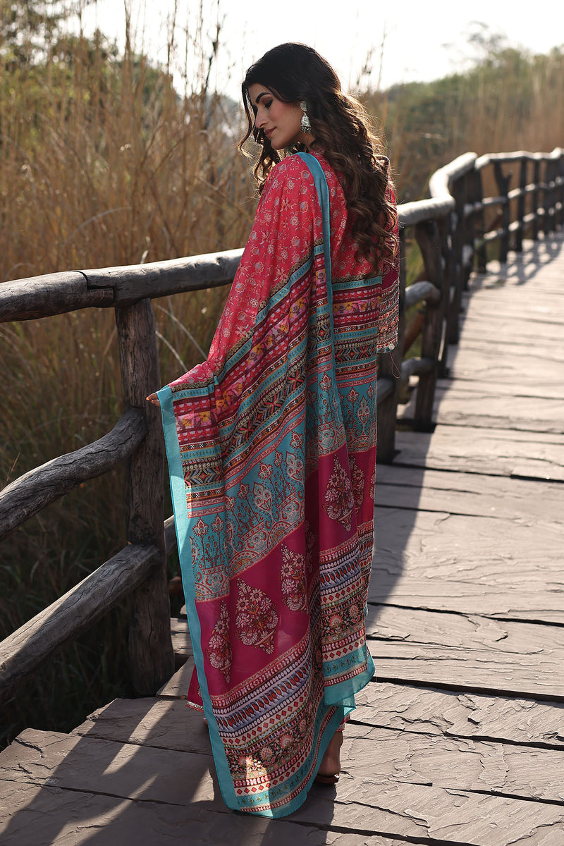 Persimmon Pink Muslin Kurta Set