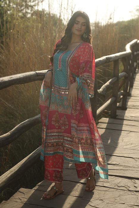 Persimmon Pink Muslin Kurta Set