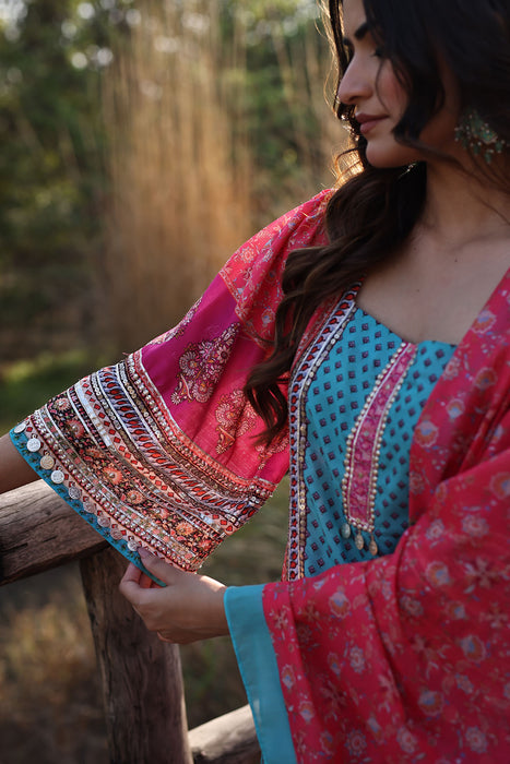 Persimmon Pink Muslin Kurta Set