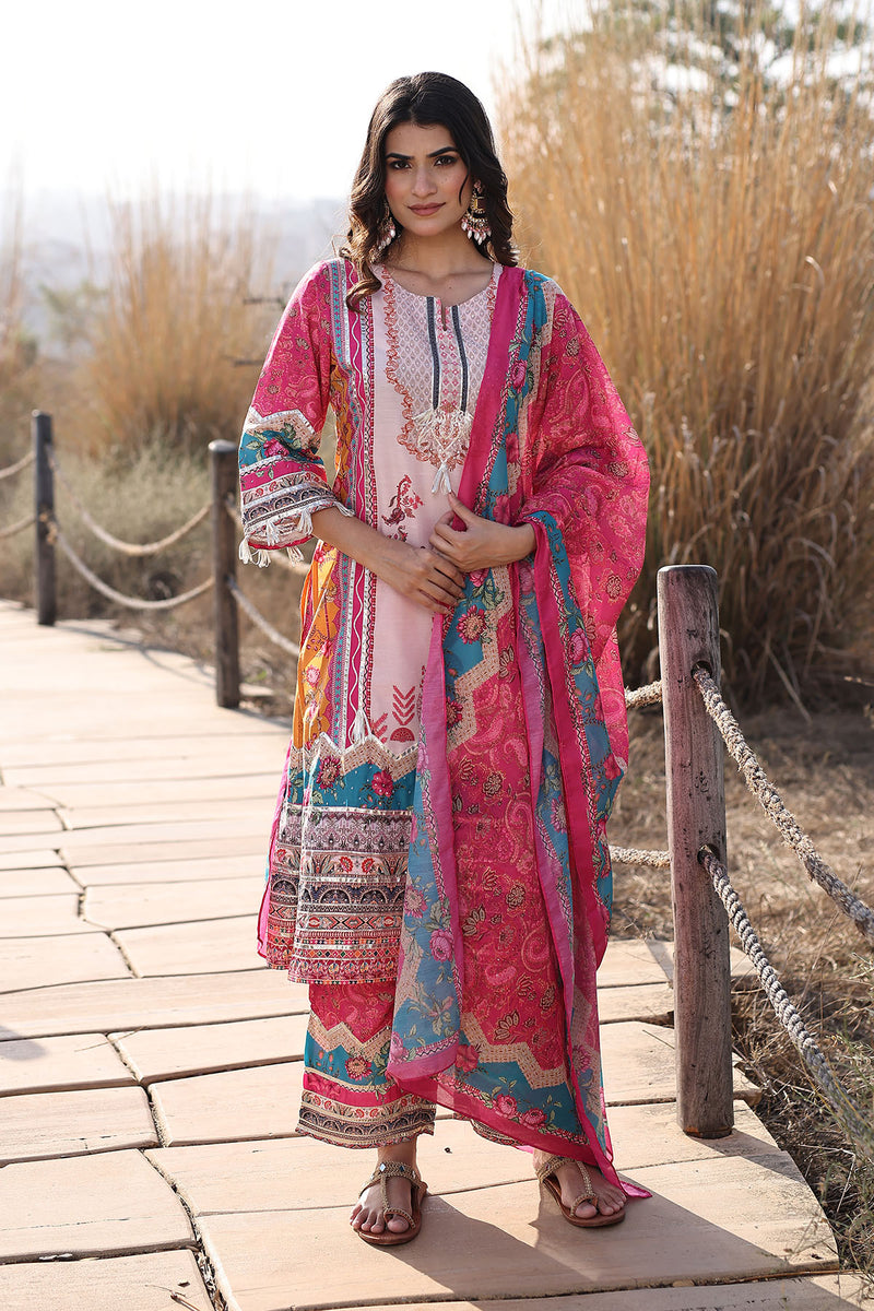 Flowering Pink Muslin Kurta Set