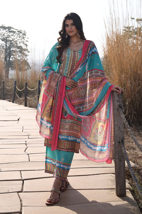 Sea Blue Muslin Kurta Set