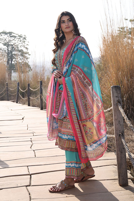 Sea Blue Muslin Kurta Set