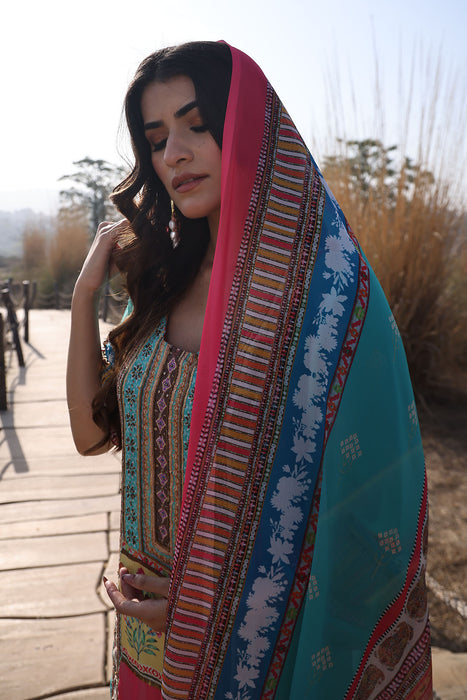 Sea Blue Muslin Kurta Set