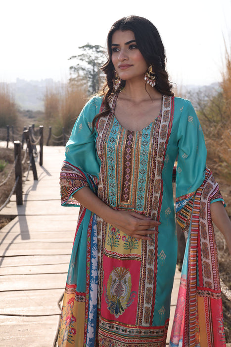 Sea Blue Muslin Kurta Set