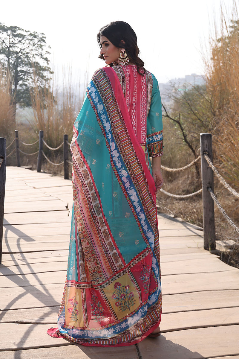 Sea Blue Muslin Kurta Set