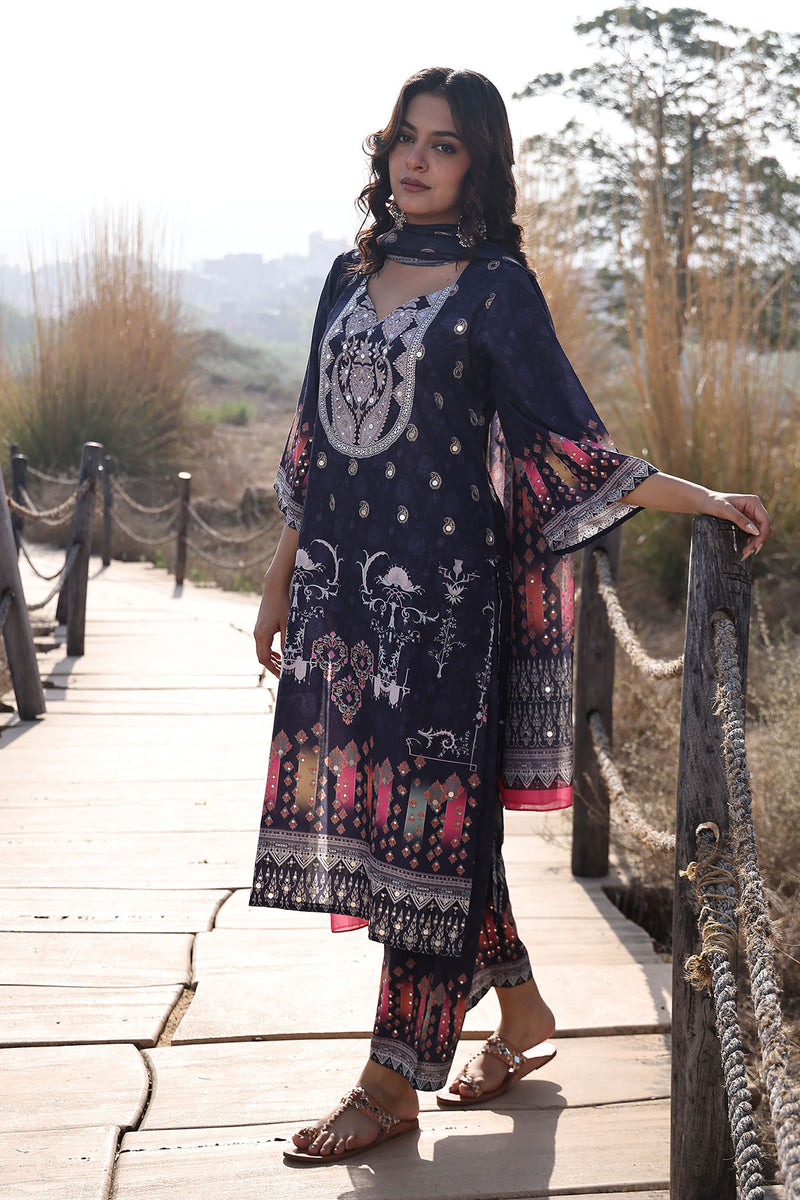 Nautical Blue Muslin Kurta Set