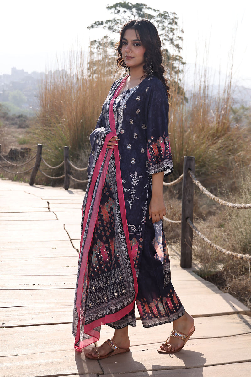Nautical Blue Muslin Kurta Set