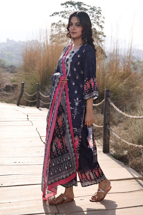 Nautical Blue Muslin Kurta Set