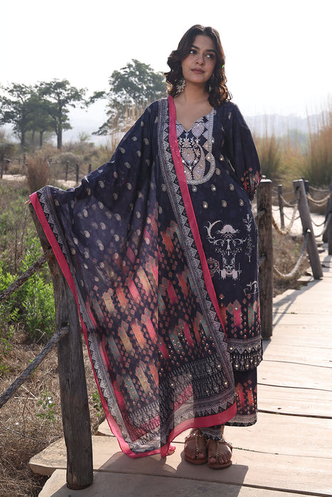 Nautical Blue Muslin Kurta Set