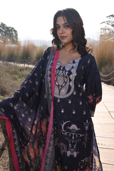 Nautical Blue Muslin Kurta Set