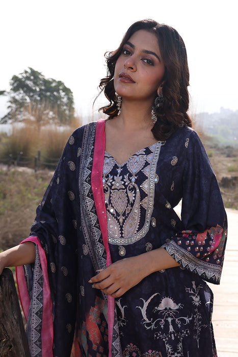 Nautical Blue Muslin Kurta Set