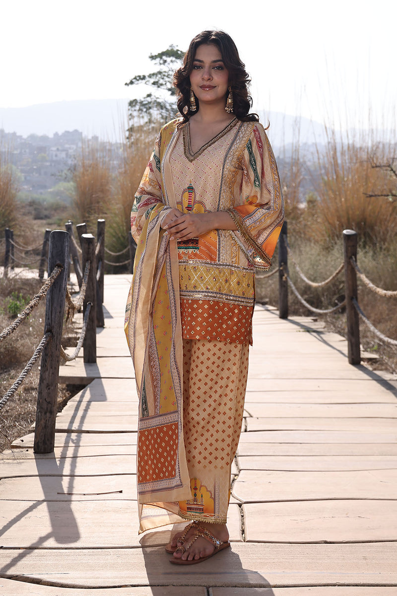 Misted Yellow Muslin Kurta Set