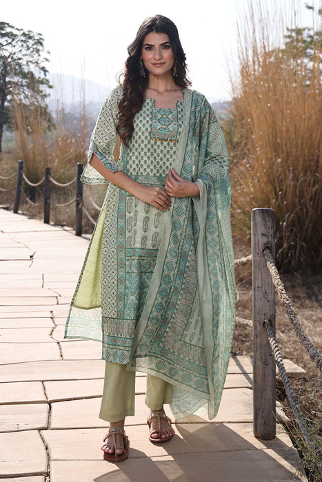 Fern Green Cotton Linen Suit Set