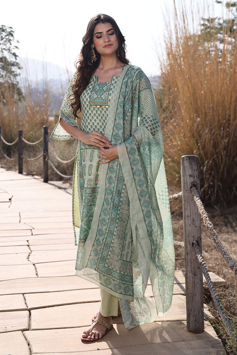 Fern Green Cotton Linen Suit Set