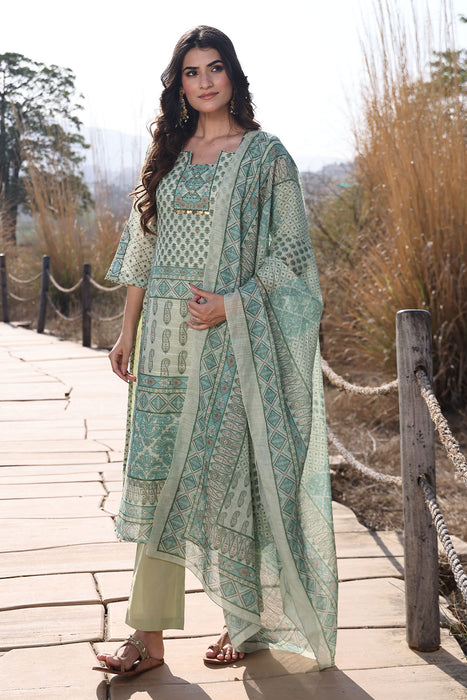 Fern Green Cotton Linen Suit Set