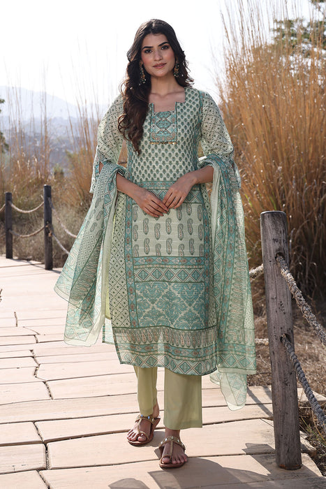 Fern Green Cotton Linen Suit Set